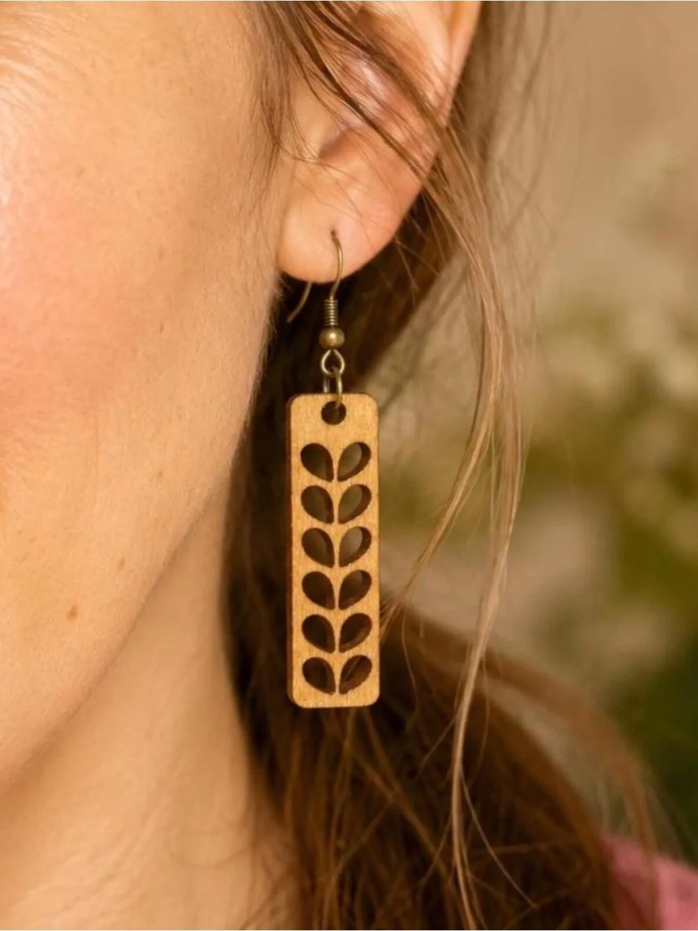 Natural Wood Leaf Dangle Earrings